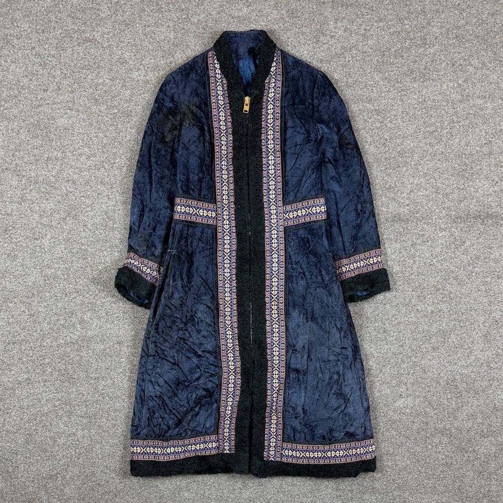 Vintage Blue Crushed Velvet Zip Front Jacket Embroidered Trim Women S Whimsygoth